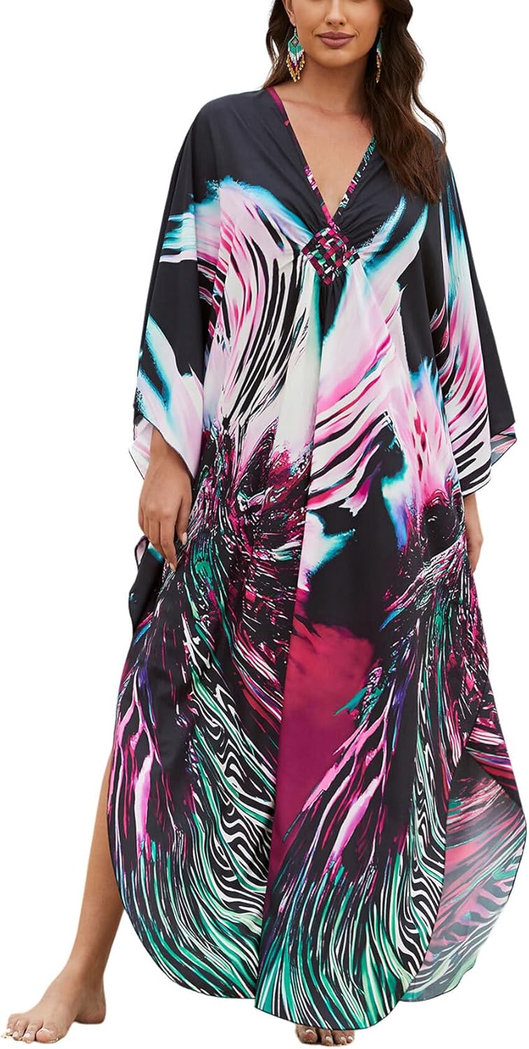KECVOT Kaftan Dresses for Women Plus Size Batwing Sleeve Caftans Long Bathing Suit Cover Up Maxi Beach Dress Loungewear - Image 1